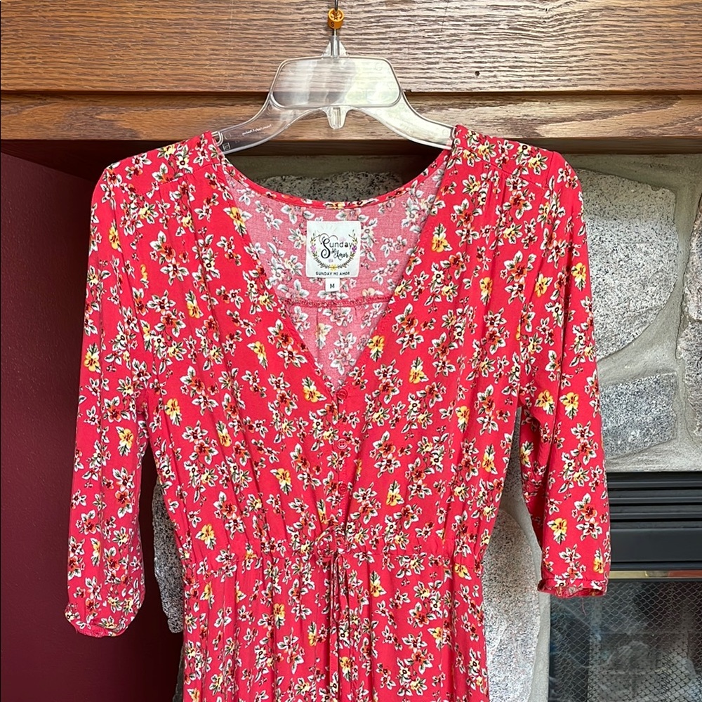 Sundat Mi Amor Floral Red Maxi Dress - Picture 2 of 5